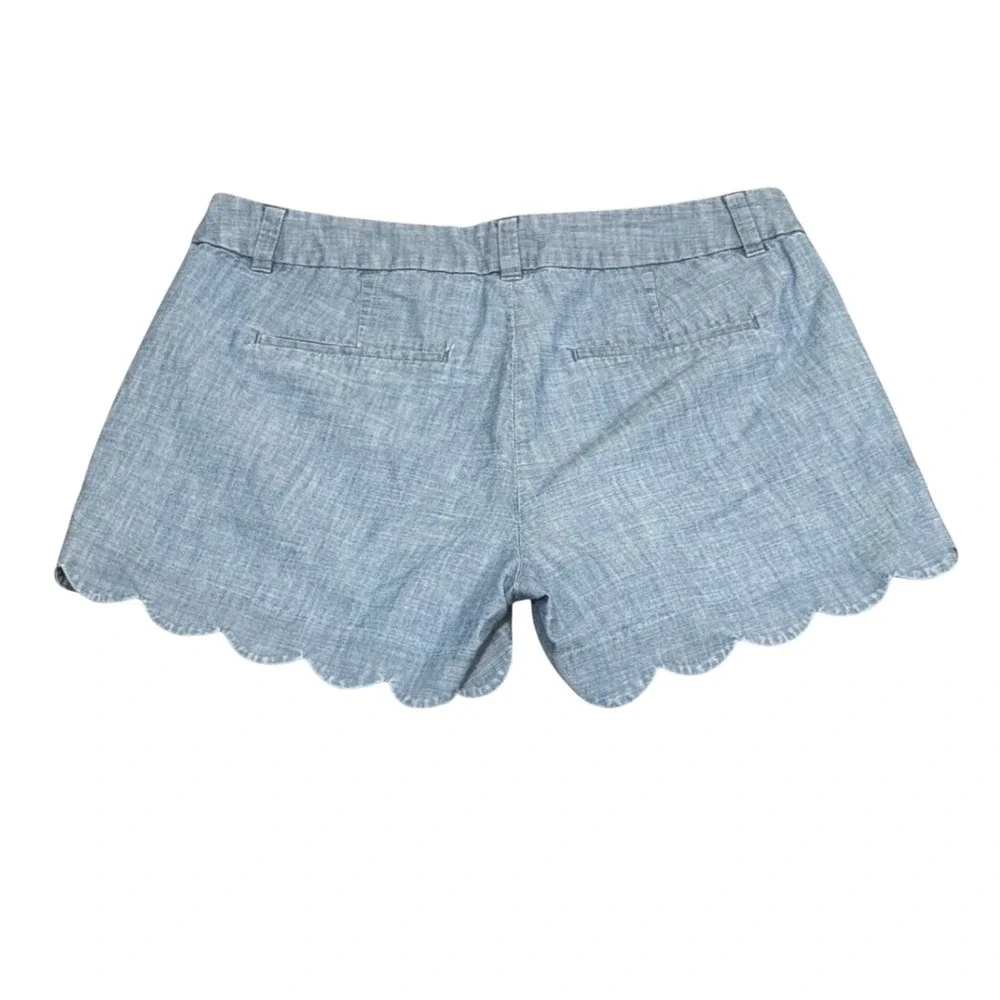 J.Crew Blue Chambray Scalloped Hem Chino Shorts Womens 4 Light Indigo Cotton